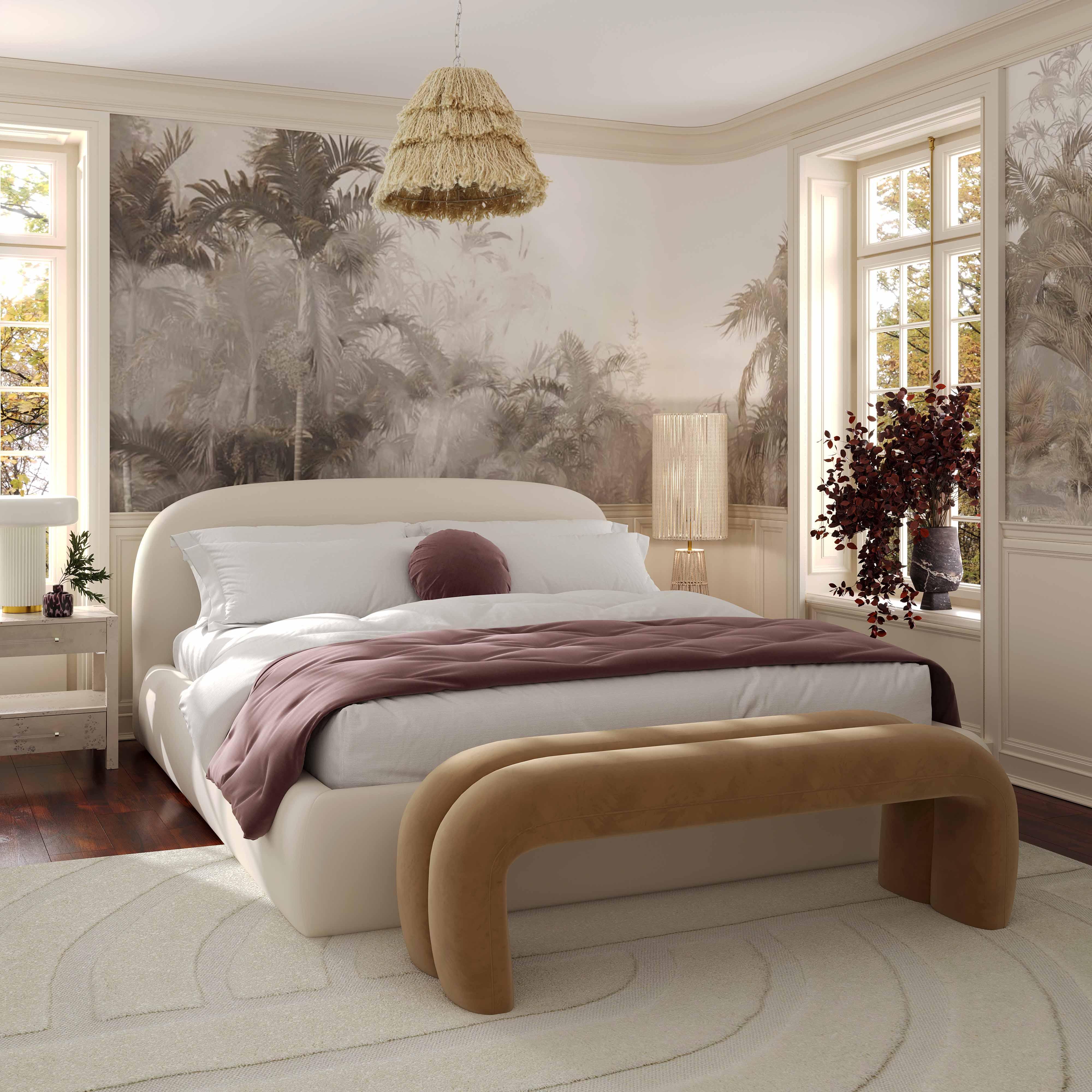 Bara Cream Textured Performance Velvet Bed - Image 9