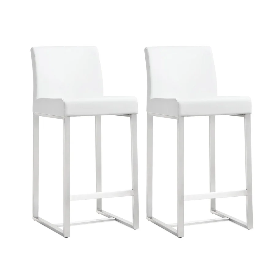 Denmark Performance Vegan Leather Stool with Silver Base - Set of 2 - Image 38